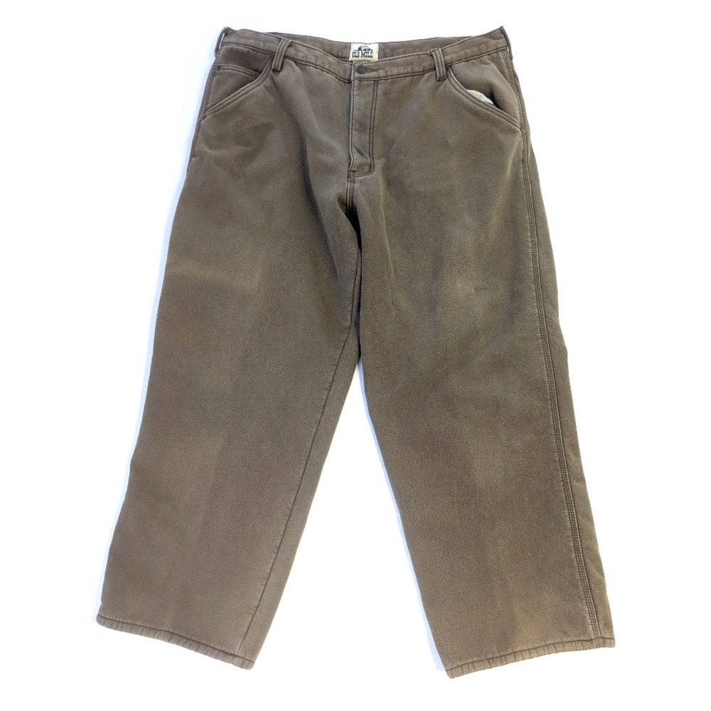 Old Mill Mens Fleece Lined Carpenter Pants Brown Cotton Canvas Workwear 42x32